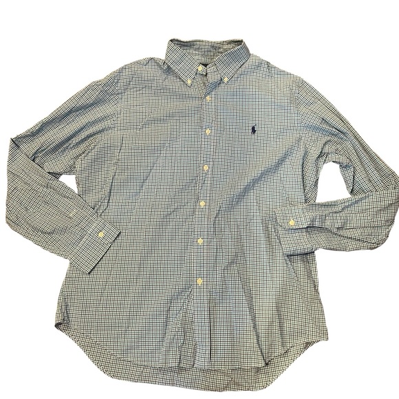 Ralph Lauren Men Large Blue Purple‎ Plaid Long Sleeve Shirt Oxford Button Front - Picture 2 of 7